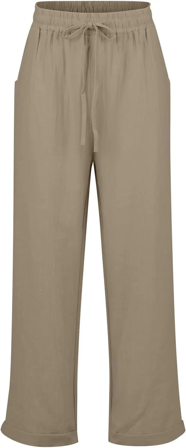 Womens Capris for Summer Cotton Linen Pants Casual 2025 Loose Comfy Trendy Elastic Waist Cropped Trouser Plus Size
