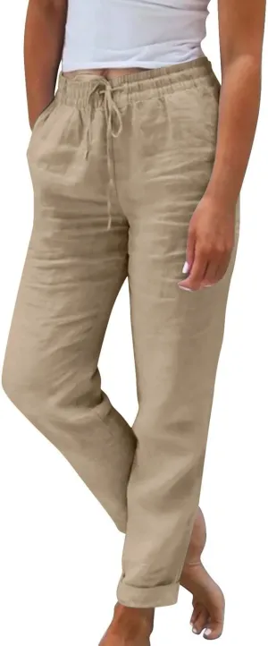 Womens Capris for Summer Cotton Linen Pants Casual 2025 Loose Comfy Trendy Elastic Waist Cropped Trouser Plus Size