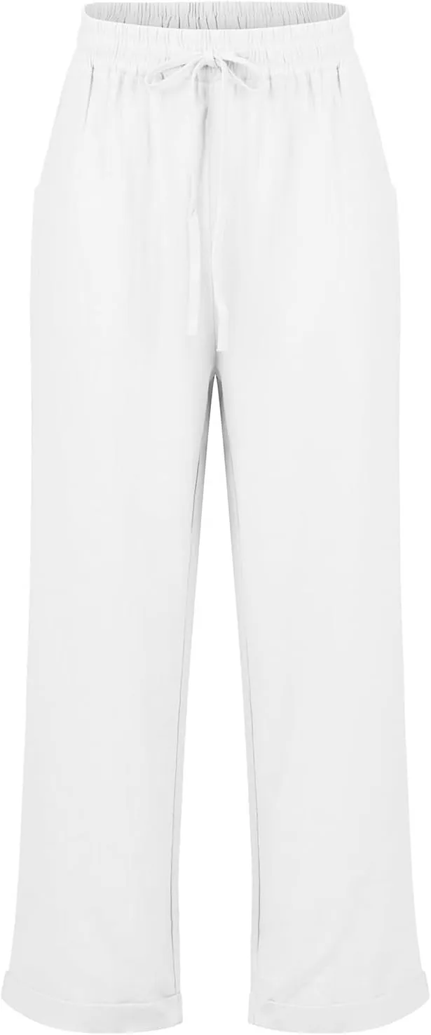 Womens Capris for Summer Cotton Linen Pants Casual 2025 Loose Comfy Trendy Elastic Waist Cropped Trouser Plus Size