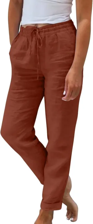 Womens Capris for Summer Cotton Linen Pants Casual 2025 Loose Comfy Trendy Elastic Waist Cropped Trouser Plus Size