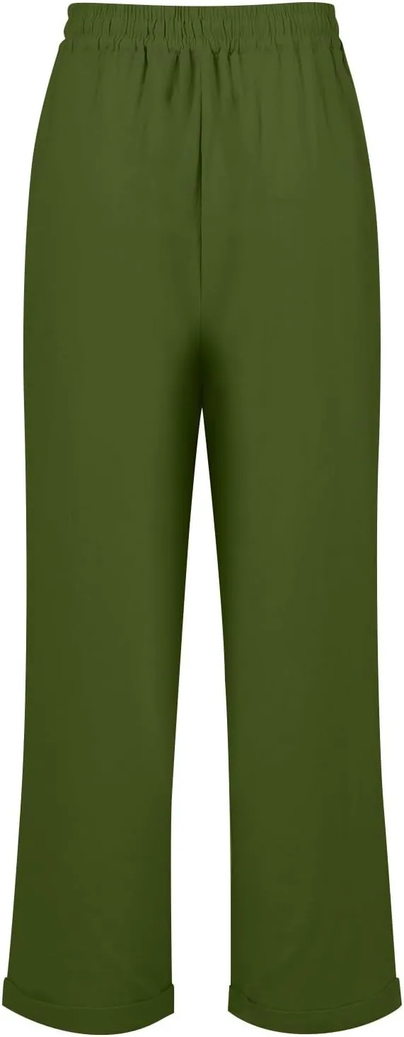 Womens Capris for Summer Cotton Linen Pants Casual 2025 Loose Comfy Trendy Elastic Waist Cropped Trouser Plus Size
