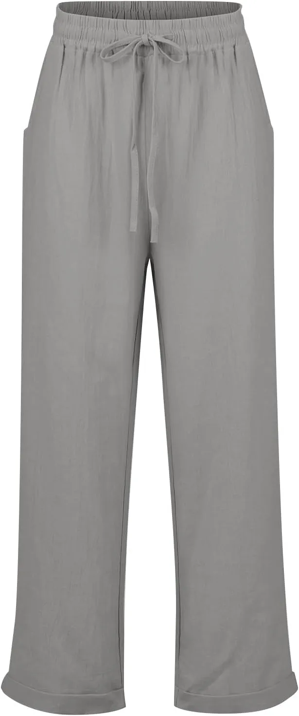 Womens Capris for Summer Cotton Linen Pants Casual 2025 Loose Comfy Trendy Elastic Waist Cropped Trouser Plus Size