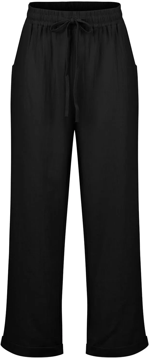 Womens Capris for Summer Cotton Linen Pants Casual 2025 Loose Comfy Trendy Elastic Waist Cropped Trouser Plus Size