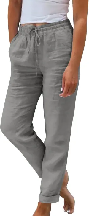 Womens Capris for Summer Cotton Linen Pants Casual 2025 Loose Comfy Trendy Elastic Waist Cropped Trouser Plus Size