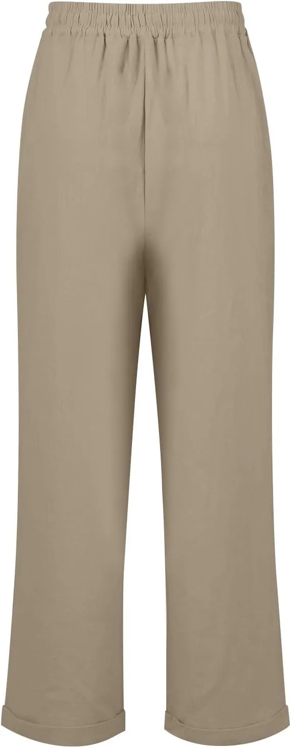Womens Capris for Summer Cotton Linen Pants Casual 2025 Loose Comfy Trendy Elastic Waist Cropped Trouser Plus Size