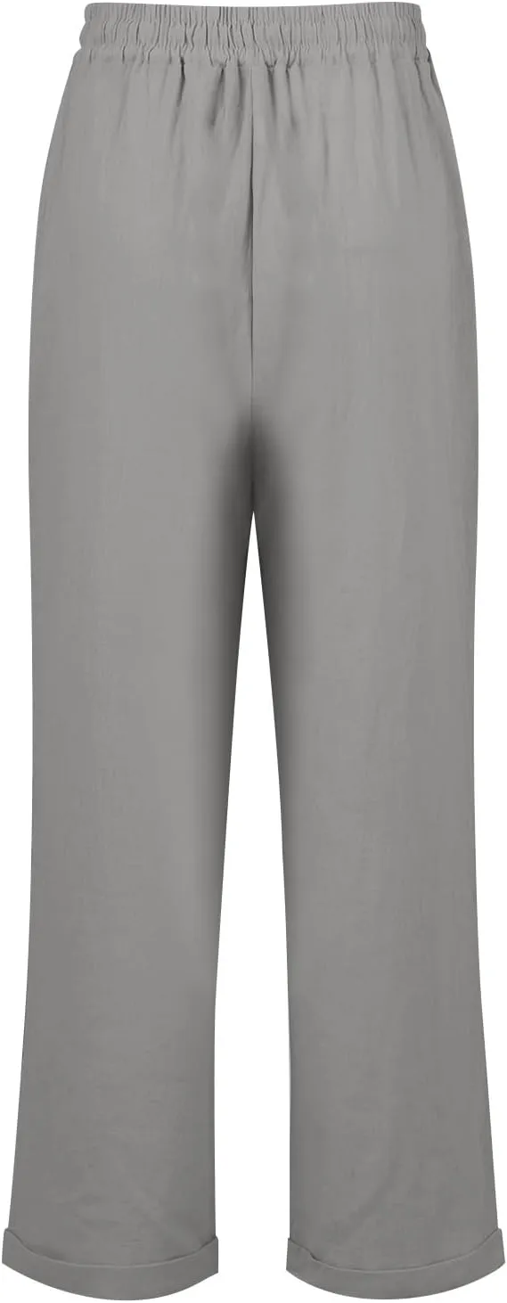Womens Capris for Summer Cotton Linen Pants Casual 2025 Loose Comfy Trendy Elastic Waist Cropped Trouser Plus Size