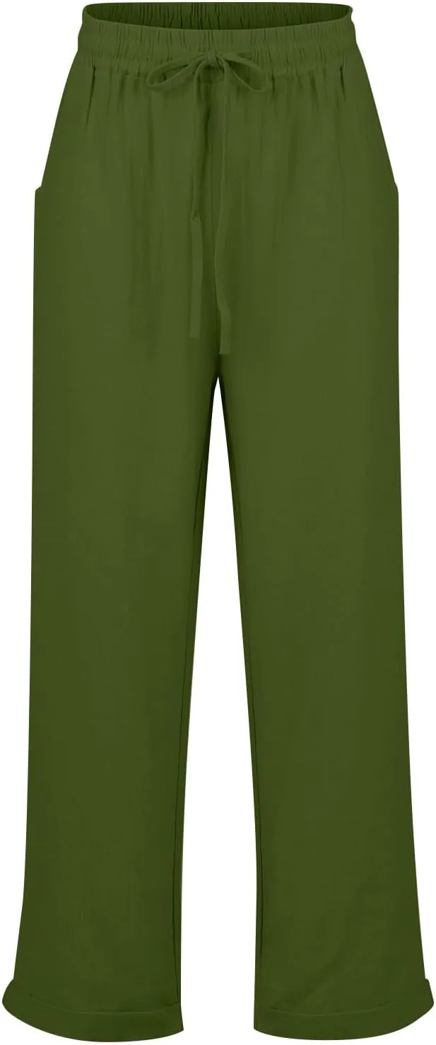 Womens Capris for Summer Cotton Linen Pants Casual 2025 Loose Comfy Trendy Elastic Waist Cropped Trouser Plus Size