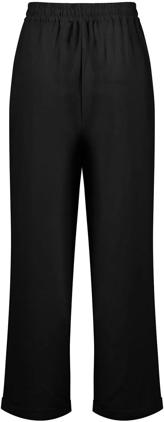 Womens Capris for Summer Cotton Linen Pants Casual 2025 Loose Comfy Trendy Elastic Waist Cropped Trouser Plus Size