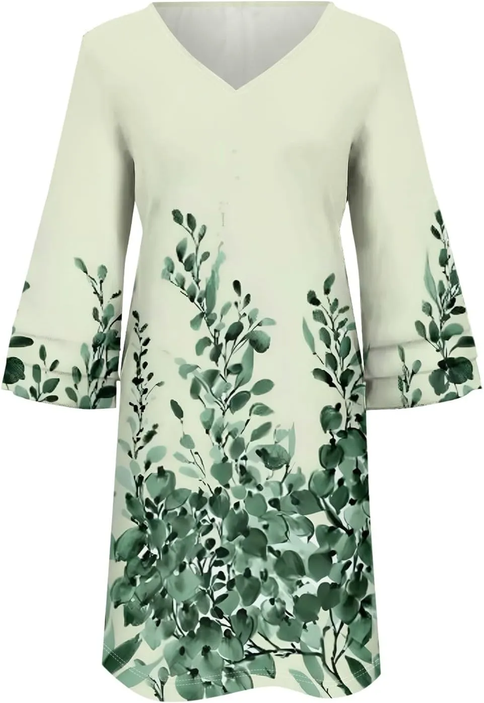 Womens Casual Boho Dresses Trendy Flower Print Summer Dress Loose Fit V Neck 3/4 Bell Sleeve Flowy Dress