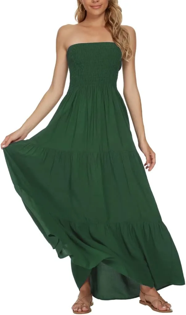 Women's Casual Off Shoulder Maxi Dress Strapless Tube Top Bohemian Beach Long Dresses 092