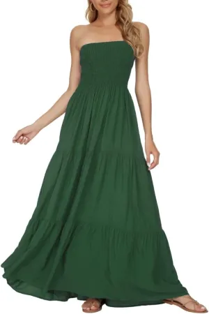 Women's Casual Off Shoulder Maxi Dress Strapless Tube Top Bohemian Beach Long Dresses 092