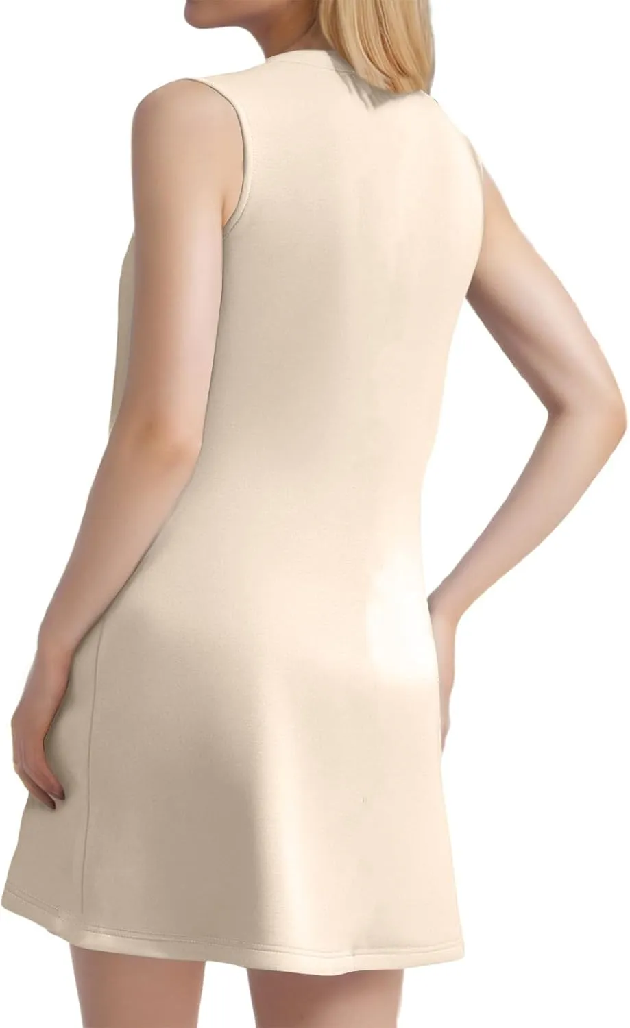 Womens Casual Sleeveless Dressy Dresses Sexy Pleated Evening Wear Swing Party A-Line Slim Solid Color Clubwear Dress