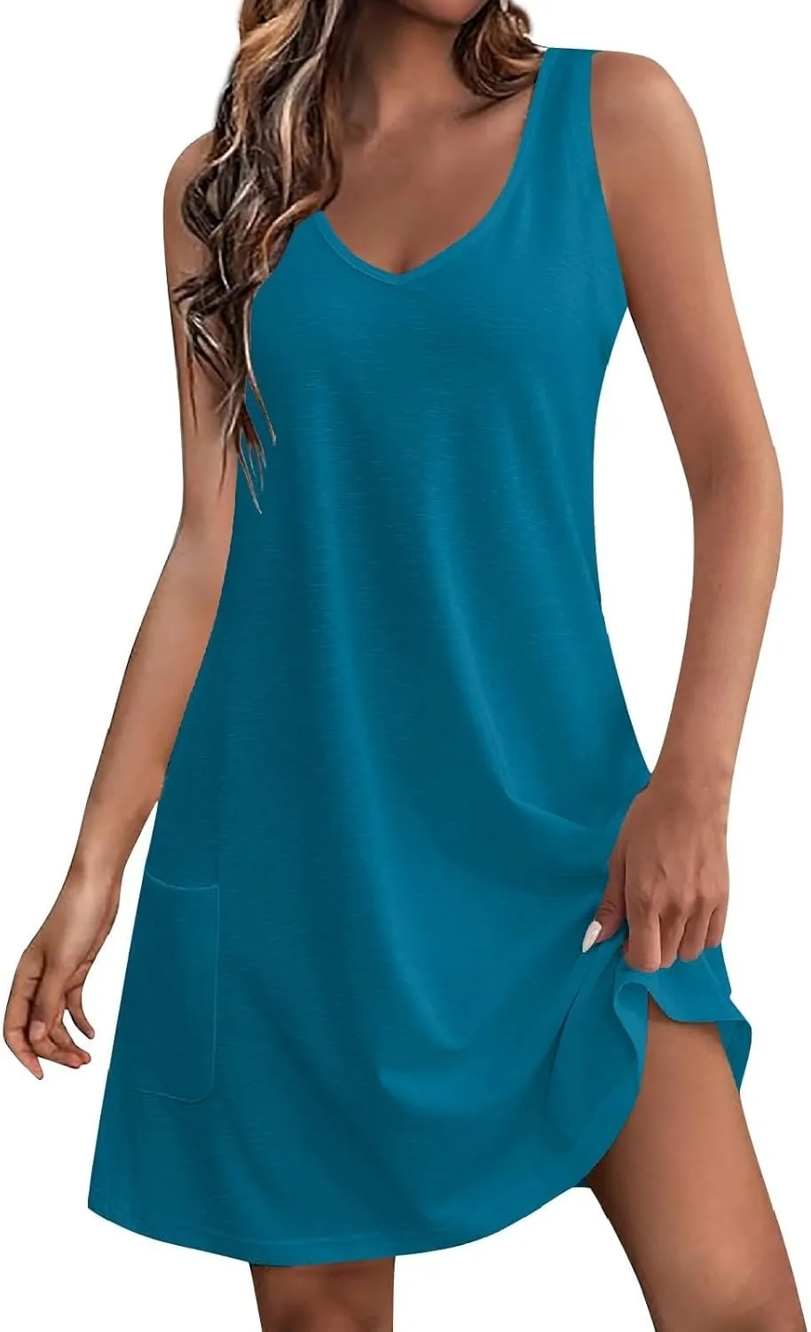 Womens Casual Summer Dresses 2024 Trendy Boho Beach Dress Floral T-Shirts Dress V Neck Loose Fasion Midi Tank Sundresses