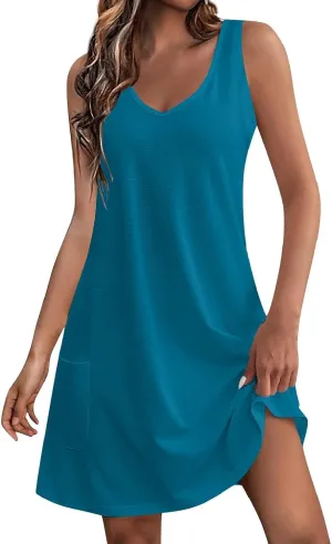 Womens Casual Summer Dresses 2024 Trendy Boho Beach Dress Floral T-Shirts Dress V Neck Loose Fasion Midi Tank Sundresses