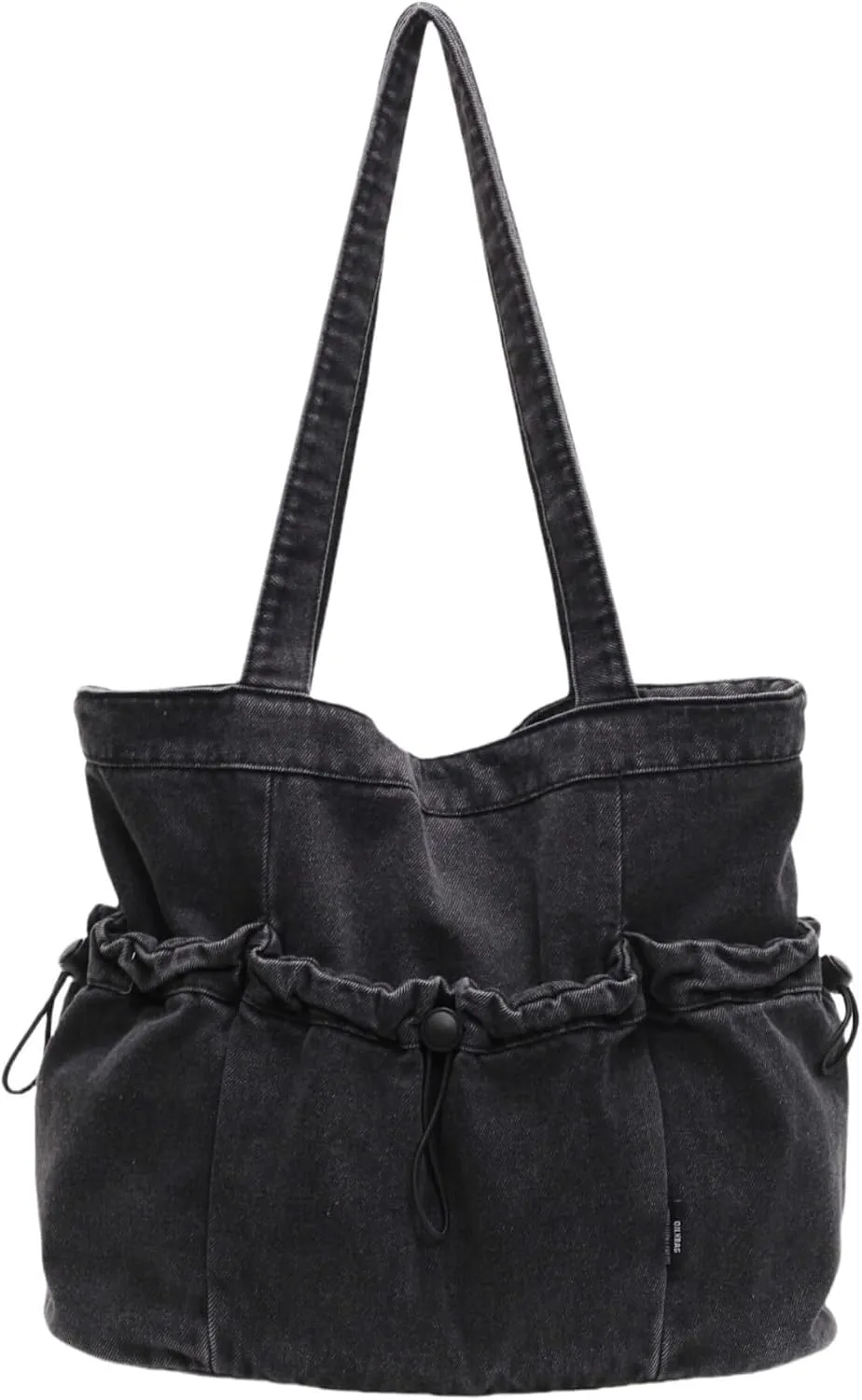 Women's Denim Shoulder Bag with Drawstring, Multi-Pockets Lightweight Hobo Purse for Daily Use Travel Shopping