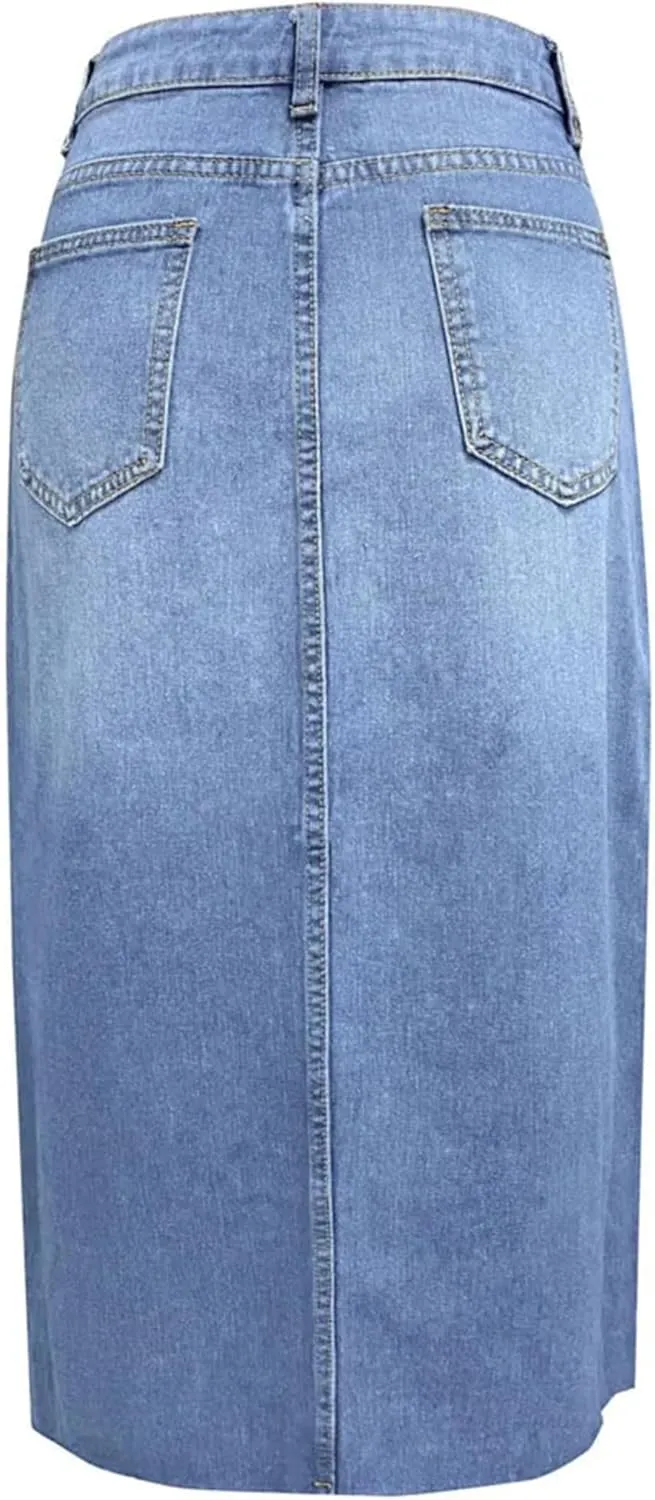 Women's Denim Skirt Spring Summer Fashion High Waisted Streetwear Female A-Line Midi Skirt