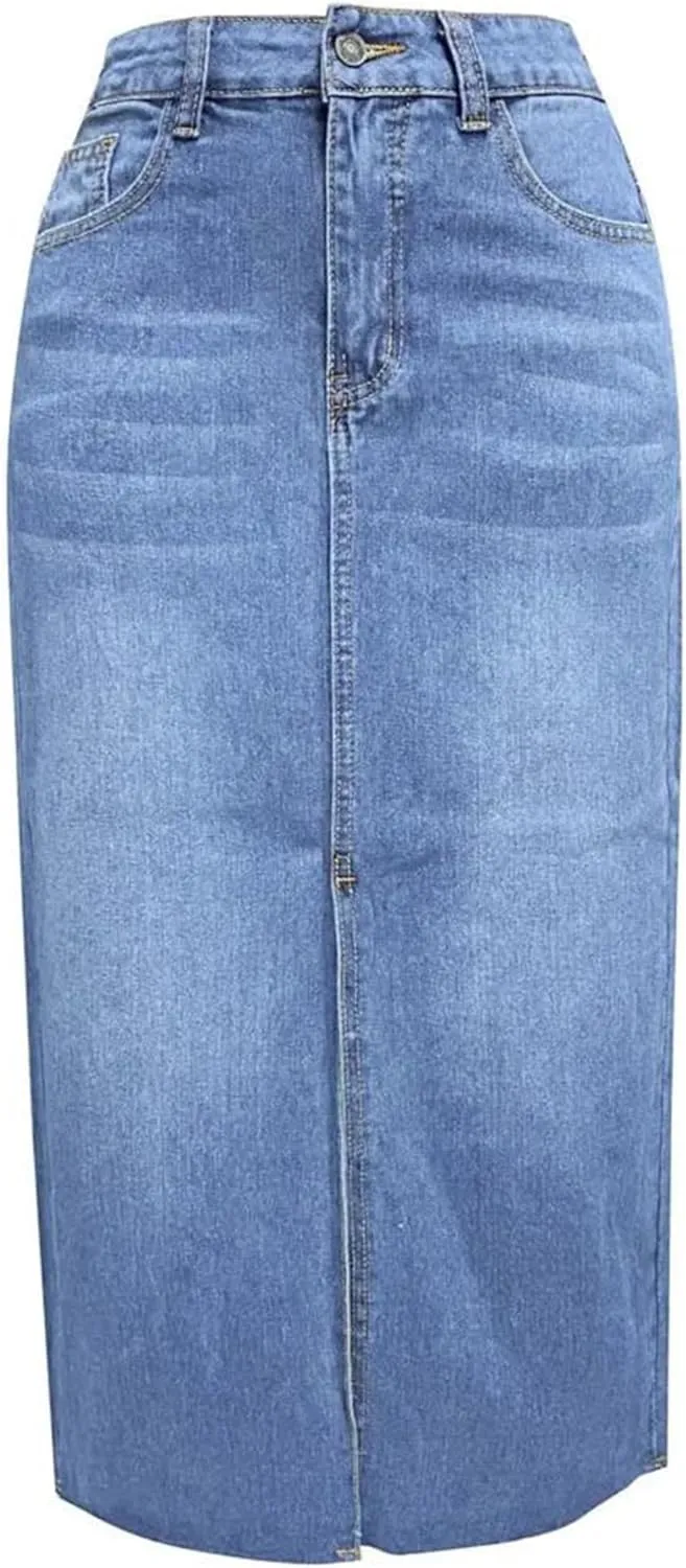 Women's Denim Skirt Spring Summer Fashion High Waisted Streetwear Female A-Line Midi Skirt