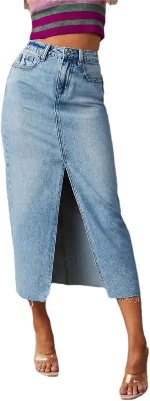 Women's Denim Skirt Spring Summer Fashion High Waisted Streetwear Female A-Line Midi Skirt