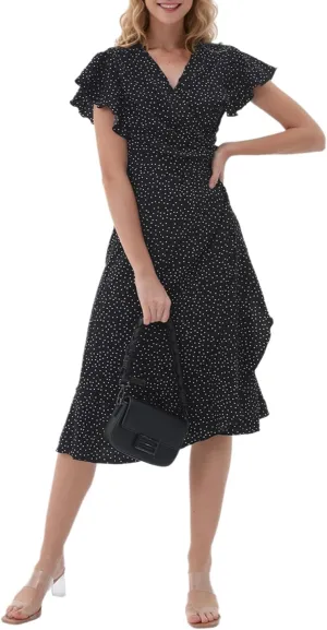 Women's Dress Summer Bohemian Floral V-Neck Ruffled Brimmed Hat Lower Short Sleeved Pleated Hem Sun Skirt Daily Casual Wear