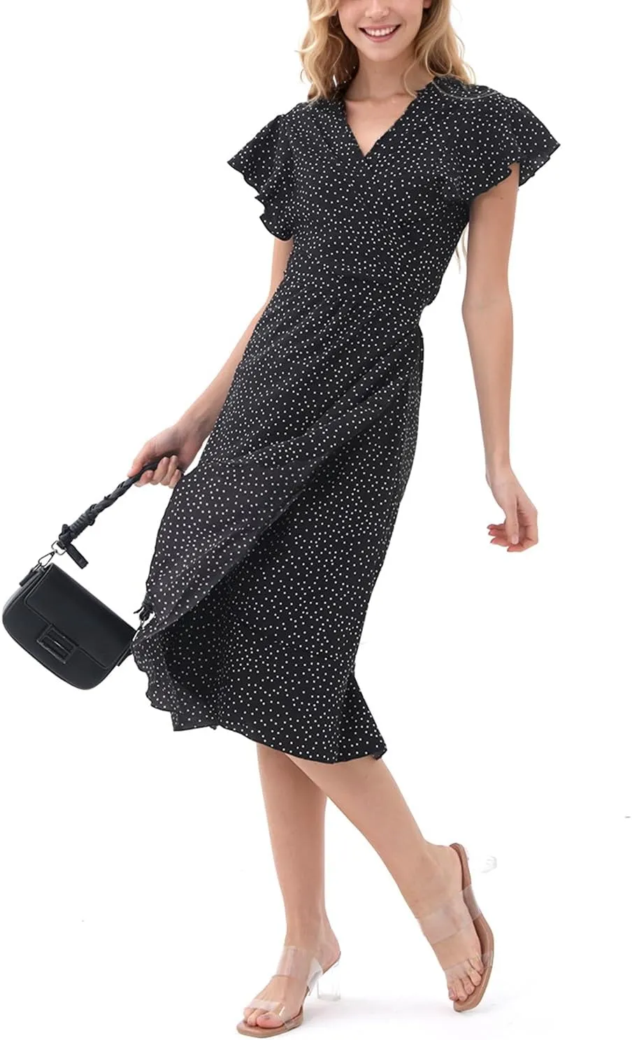 Women's Dress Summer Bohemian Floral V-Neck Ruffled Brimmed Hat Lower Short Sleeved Pleated Hem Sun Skirt Daily Casual Wear