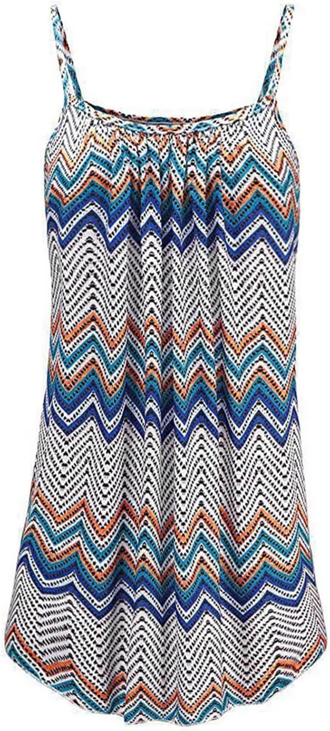 Women's Fashion Summer Casual Vest Sleeveless Bohemian Print Loose Tank Large Dress Blossoms Strap Dress