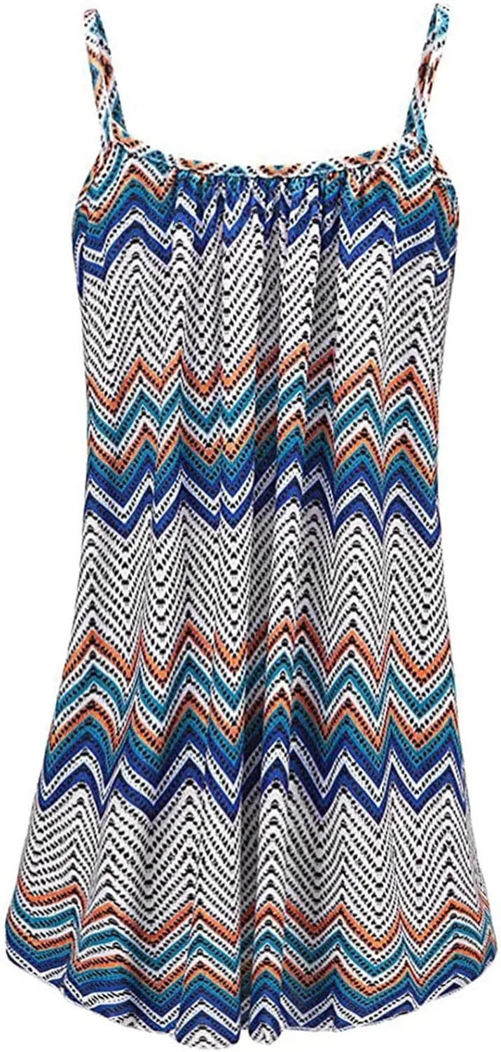 Women's Fashion Summer Casual Vest Sleeveless Bohemian Print Loose Tank Large Dress Blossoms Strap Dress