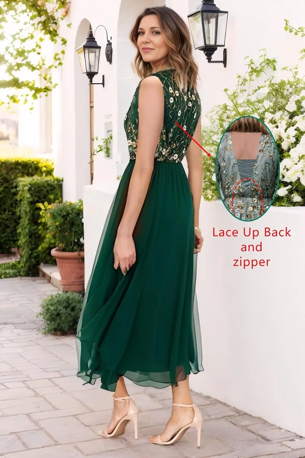 Women's Floral Embroidery Chiffon Mother of The Bride Dress 2025 Lace Appliques Formal Evening Gowns for Wedding DR0750