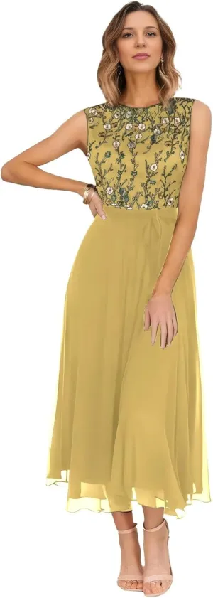 Women's Floral Embroidery Chiffon Mother of The Bride Dress 2025 Lace Appliques Formal Evening Gowns for Wedding DR0750