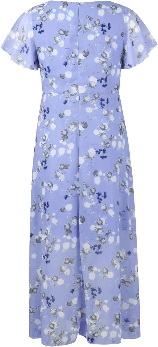 Womens Floral Summer Dress Sundresses for Women Short Sleeve V Neck a Line Chiffon Ruffle Flowy Maxi Dress Casual 2025