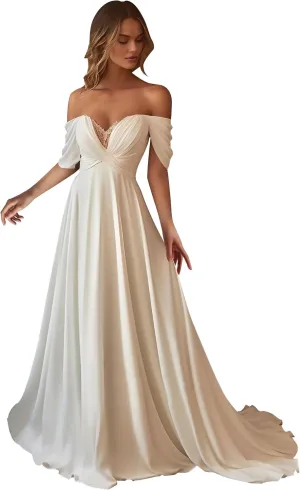 Women's Long Wedding Dresses with Train 2025 Beach Bohemian Bridal Gowns for Bride