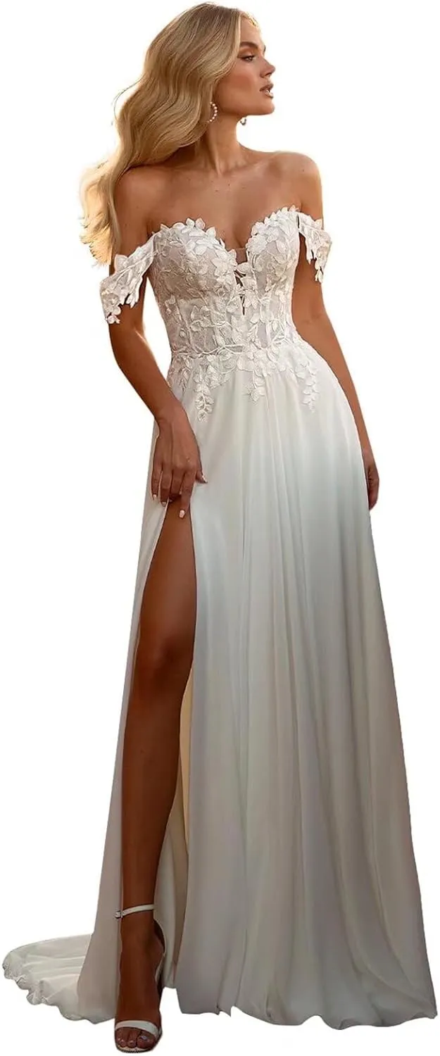 Women's Long Wedding Dresses with Train 2025 Beach Bohemian Bridal Gowns for Bride
