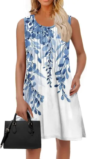 Women's Loose Sleeveless Dress Bohemian 2025 Floral Print Elegant A-Line Casual Beach Sundress Evening Wear Dresses