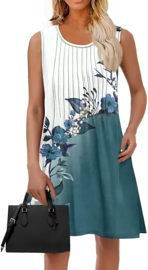 Women's Loose Sleeveless Dress Bohemian 2025 Floral Print Elegant A-Line Casual Beach Sundress Evening Wear Dresses