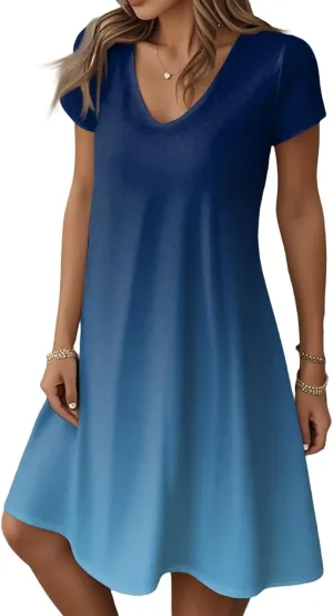 Womens Midi Floral Dresses Summer Trendy Loose Flowy A Line Dress Boho Short Sleeve V Neck Frocks