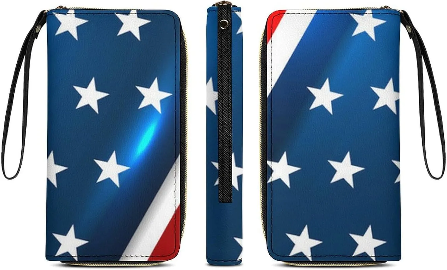 Women's Modern USA American Flag Pattern PU Leather Clutch with Wristlet, 7.8x4.1x1.4 Inch Compact Wallet for Daily Essentials, Fashionable and Functional Design