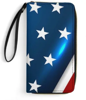Women's Modern USA American Flag Pattern PU Leather Clutch with Wristlet, 7.8x4.1x1.4 Inch Compact Wallet for Daily Essentials, Fashionable and Functional Design