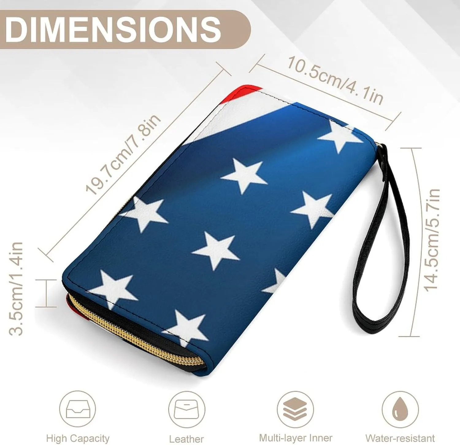Women's Modern USA American Flag Pattern PU Leather Clutch with Wristlet, 7.8x4.1x1.4 Inch Compact Wallet for Daily Essentials, Fashionable and Functional Design