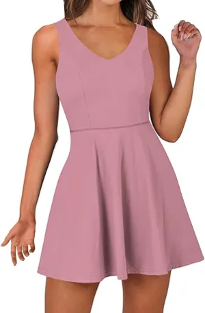 Womens One Piece Summer Jumpsuit Dress V Neck Sleeveless Workout Athletic Mini Dress Waist Tracksuit Outfits 2025