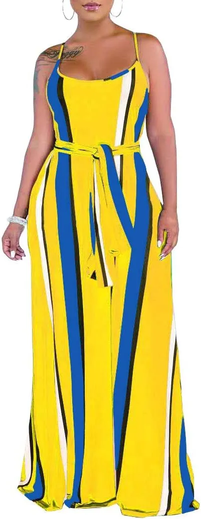 Womens Plus-Size Summer Bohemian Beach Sundress Spaghetti Strap Loose Long Maxi Dresses with Pockets