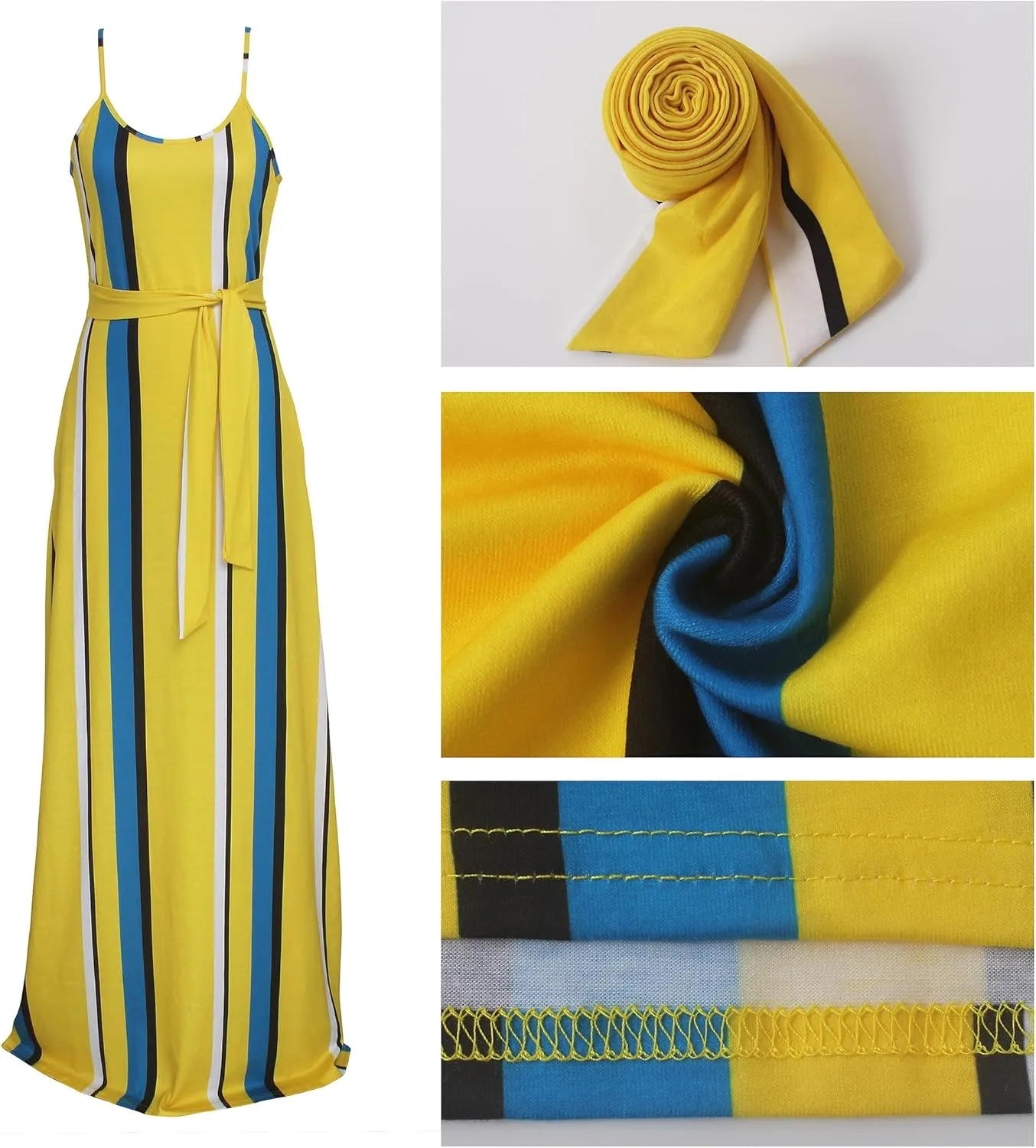 Womens Plus-Size Summer Bohemian Beach Sundress Spaghetti Strap Loose Long Maxi Dresses with Pockets