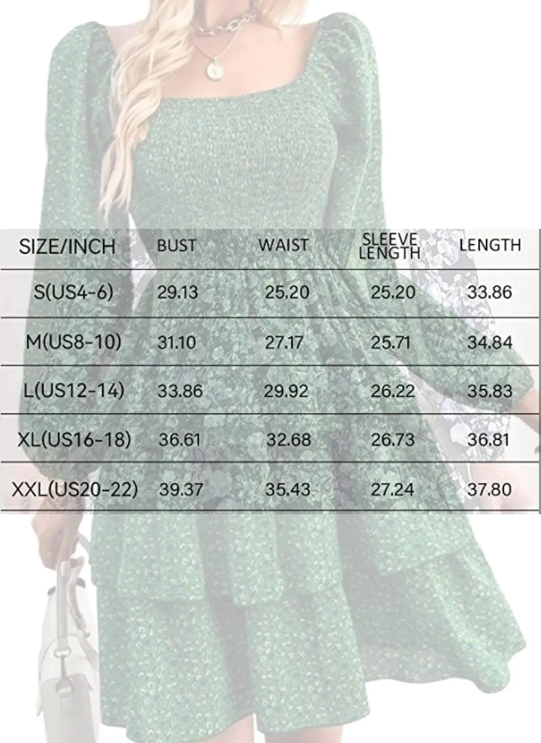 Womens Ruffle Mini Dress Long Puff Sleeve Floral Square Neck Pleated A-Line Dress Casual Spring Layered Swing Dresses