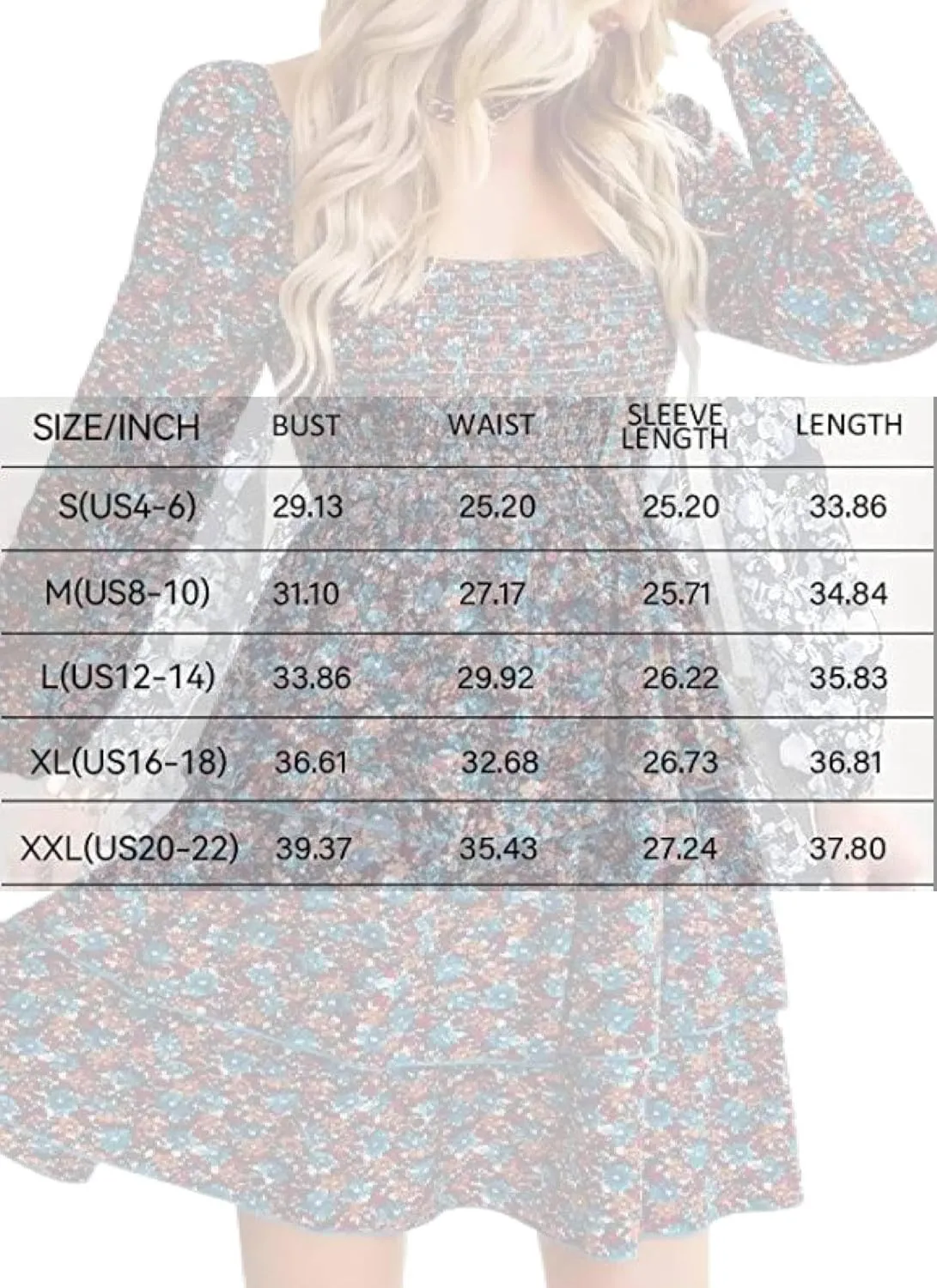 Womens Ruffle Mini Dress Long Puff Sleeve Floral Square Neck Pleated A-Line Dress Casual Spring Layered Swing Dresses