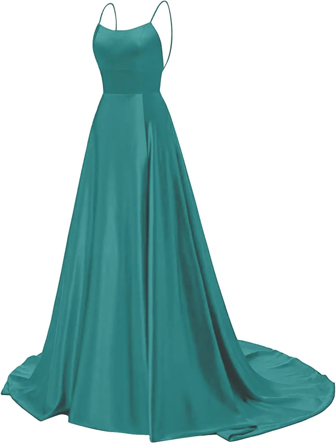 Women's Satin Dresses Long Ball Gown with Slit Backless Spaghetti Straps Formal Evening Dress for Wedding