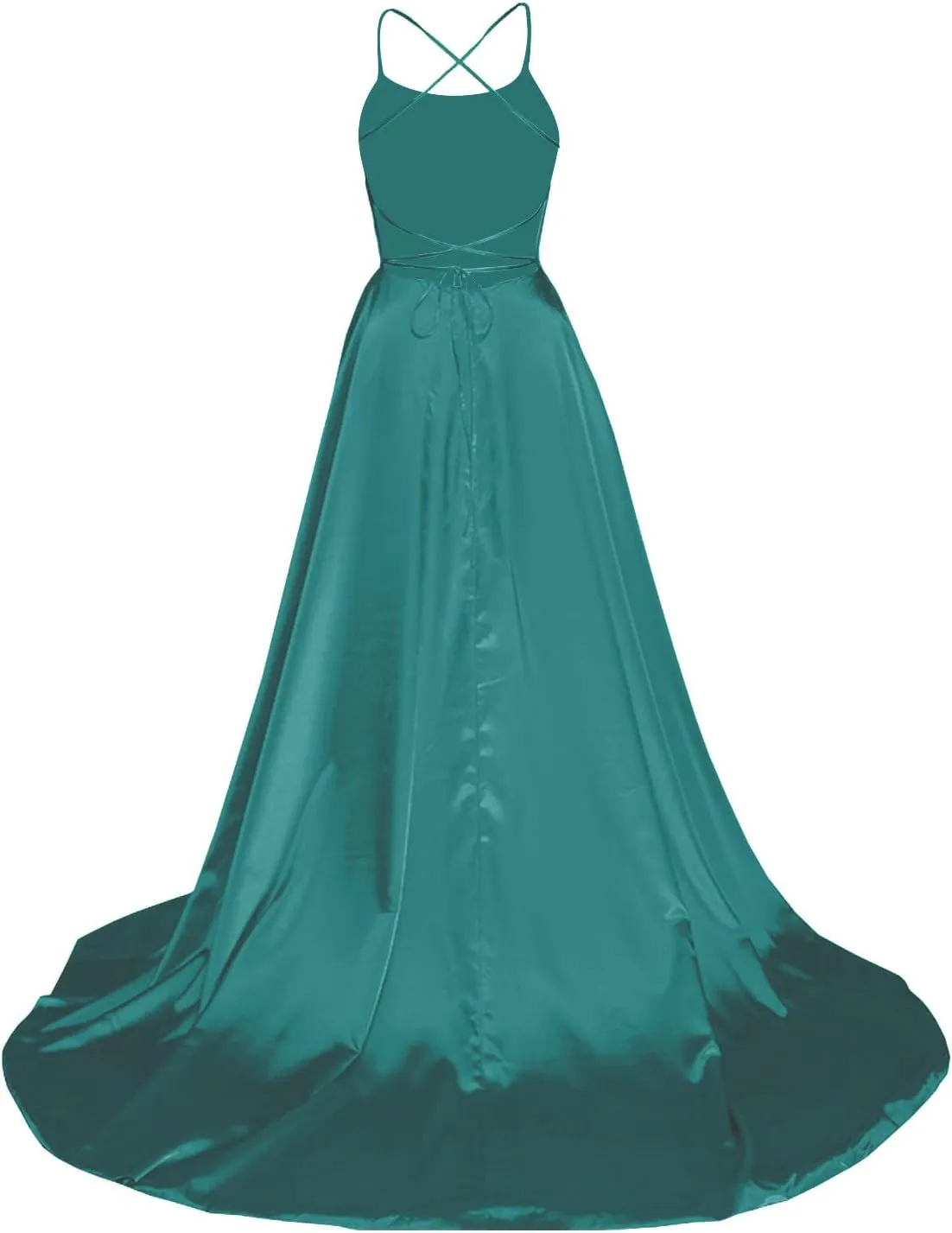 Women's Satin Dresses Long Ball Gown with Slit Backless Spaghetti Straps Formal Evening Dress for Wedding