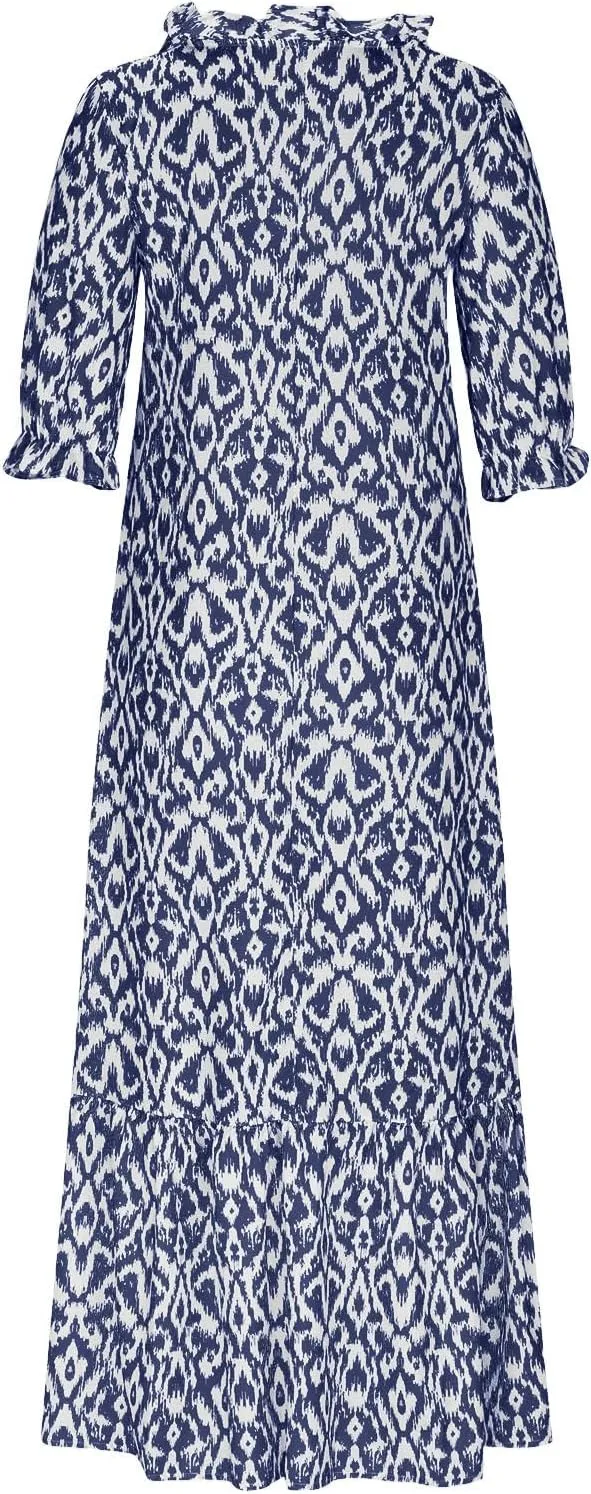 Womens Short Sleeve Trendy 2025 Maxi Dress Boho Print Dresses V-Neck A Line Elegant Beach Dresses