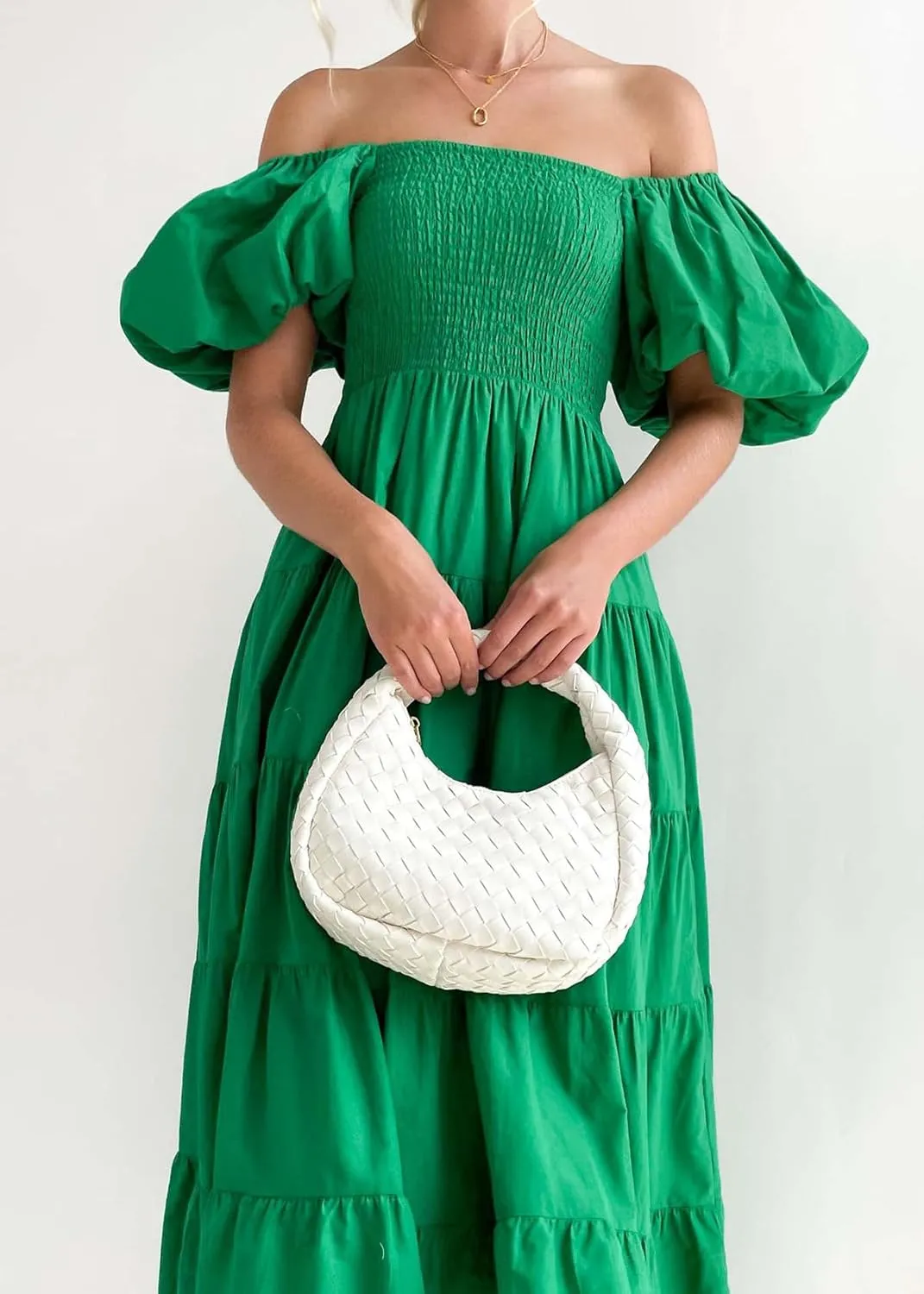 Womens Spring Summer Long Dresses Boho Floral Square Neck Midi Dress Puff Short Sleeve Tiered Maxi Dress Beach Sundress