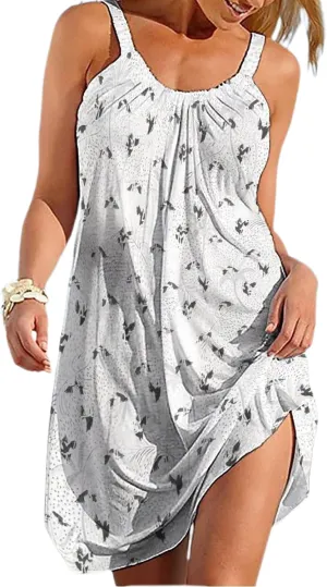 Women's Summer Bohemian Spaghetti Strap Loose Casual Flowy Midi Dress Beach Party Short Dresses for Vacation