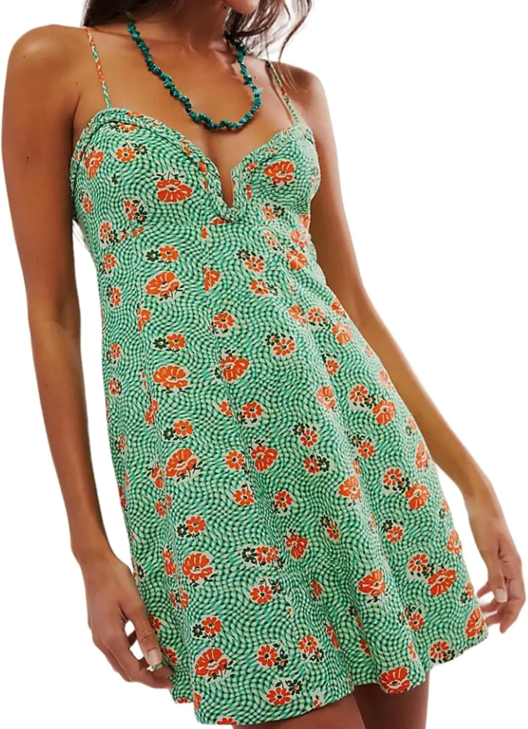 Women's Summer Casual Dress Adjustable Spaghetti Strap Flare Mini Dresses with Pockets Beach Short Sundress