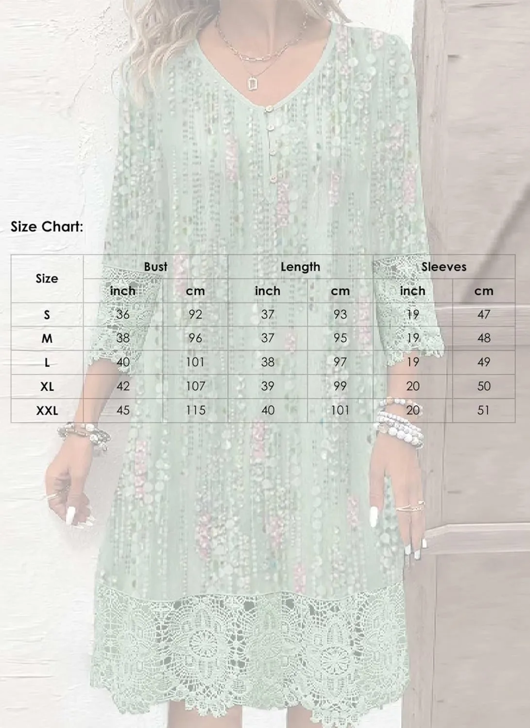 Womens Summer Casual Mini Dresses Lightweight 3/4 Sleeve V Neck Dresses Loose Waist Boho Print Lace Beach Dress