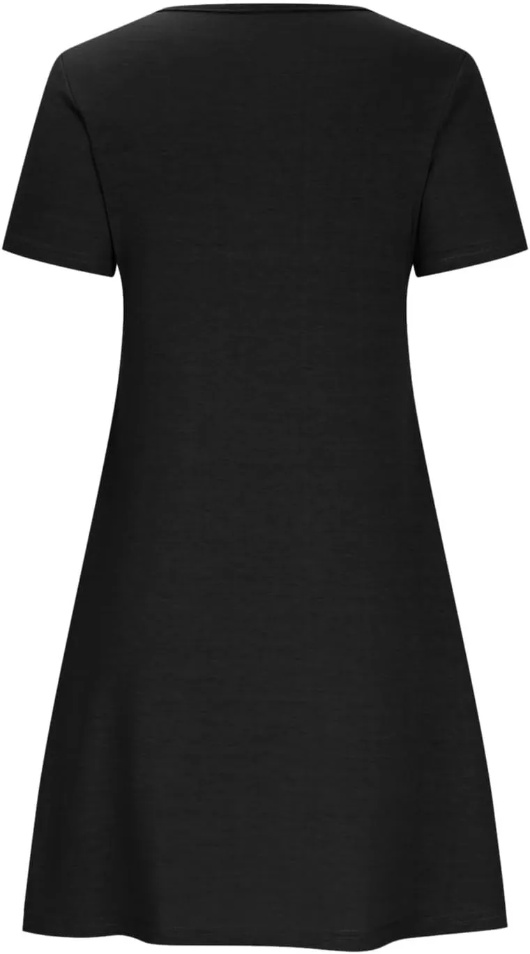Womens Summer Casual Solid Dresses Beach Vacation Dresses Short Sleeve Tshirt Mini Dress with Pockets